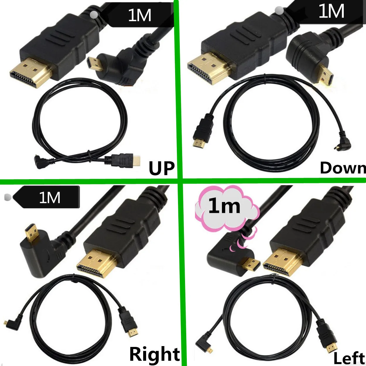 

1m 90 Degree Micro HDMI to HDMI Compatible Cable Up/Down/Left/Right Angle Micro HDMI Cable for Digital Camera Sony