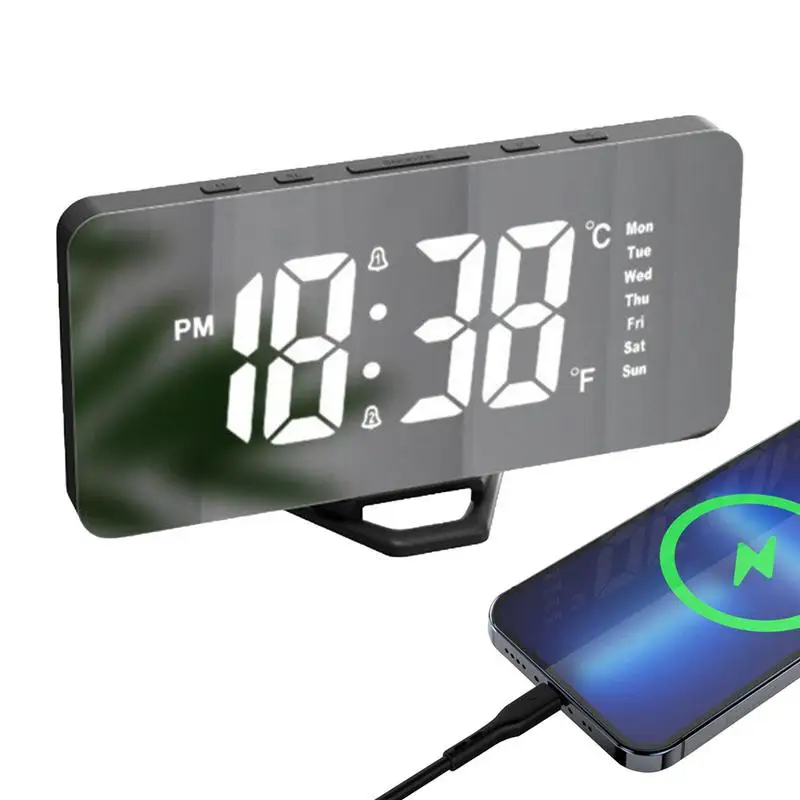 Led Alarm Clock With Mirror Function For Bedroom Electronic Led Desktop Clock Display 2 Alarm Settings