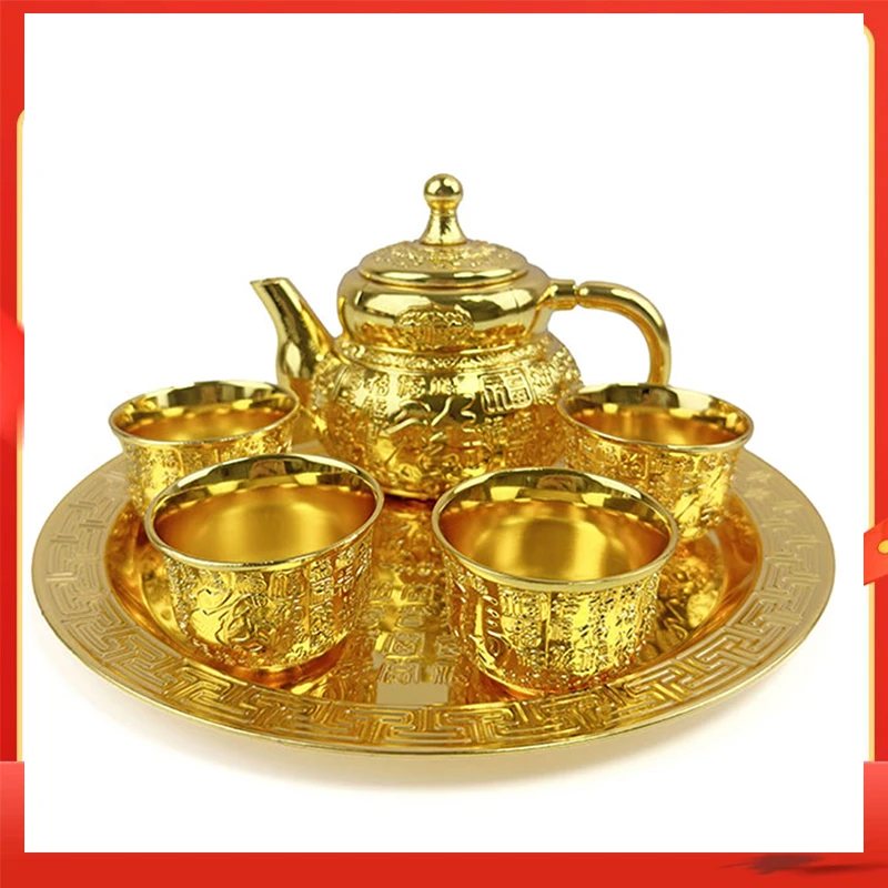 Высококачественный золотой чайный сервиз Baifu Sha китайский набор 1 лоток горшок 4