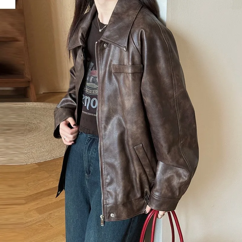 Повседневные куртки из искусственной кожи женские новые поступления 2024 осенние