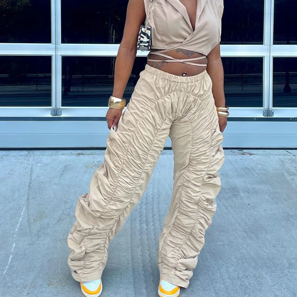 

2023 autumn new Y2K women's clothing trend loose street folds personality elastic waist trousers Millennium Spice Girls Vestidos