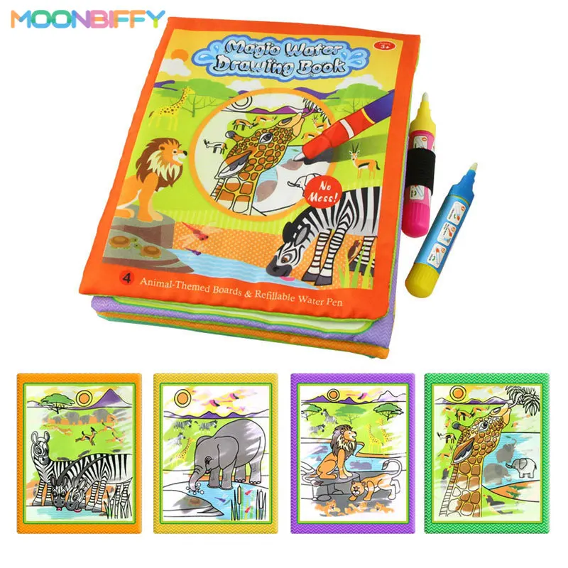 

Magical Book Water Coloring Books Drawing Cartoons Books with Doodle Pen Painting Board Gift for Kids Early EducationToys