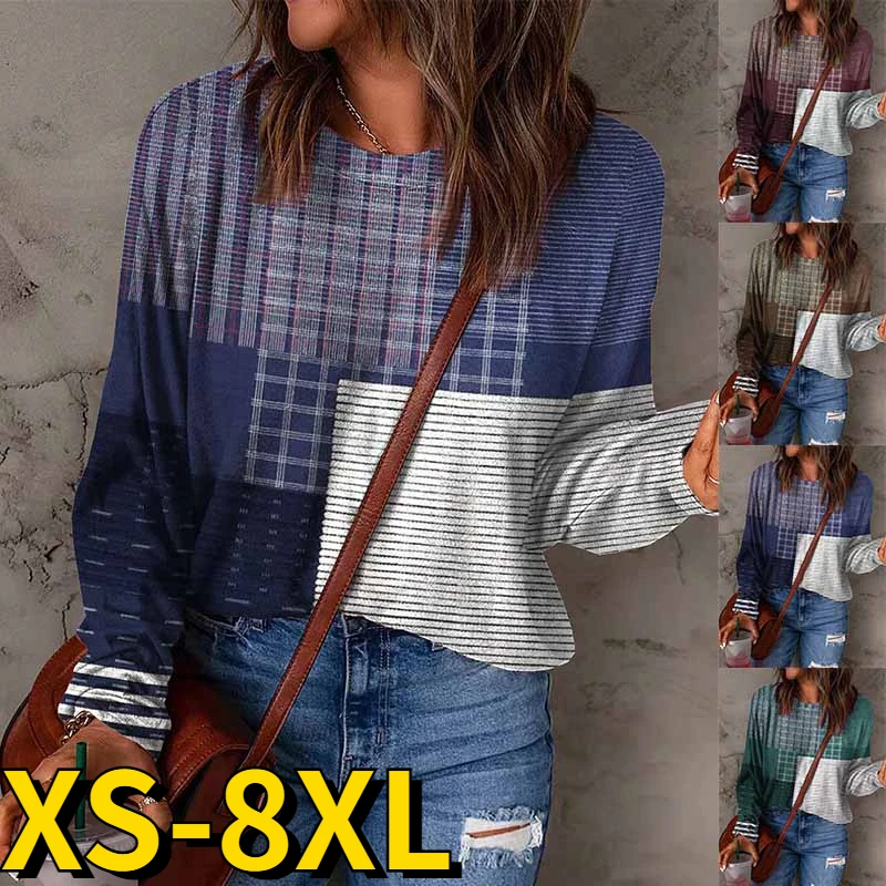 

2023 Women's Retro T-shirt New Design Printing Tops Autumn Round Neck Long Sleeve Elegant Loose Size Pullover Spring Tee Shirt