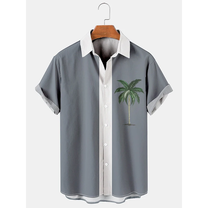 

Hawaiian Coconut Printing Men‘s Short Sleeve Tee Shirt Men Oversized Blouse Tops