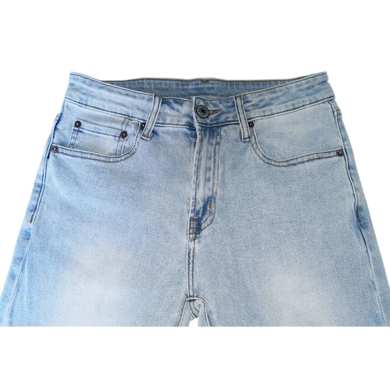 22ss Fashion High Quality Washed Light Blue Men's Jeans Skinny Stretch Mid Waist Jeans Men's Casual Trousers