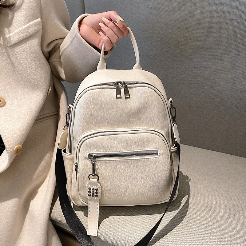 

Женский рюкзак из мягкой искусственной кожи, однотонный Дамский ранец, черные школьные женские сумки