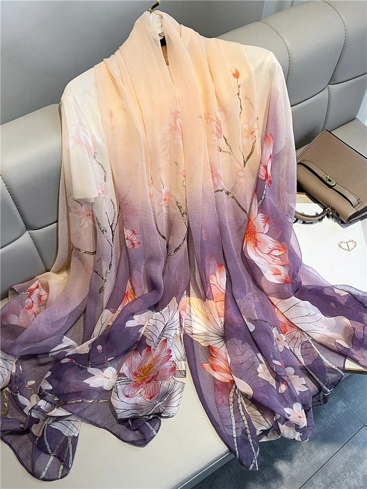 

2022 Ladies Spring and Summer Long Scarf Silk Shawl Fashion Floral Painted Wraps Pashmina Hijabs Warm Thin Bufanda