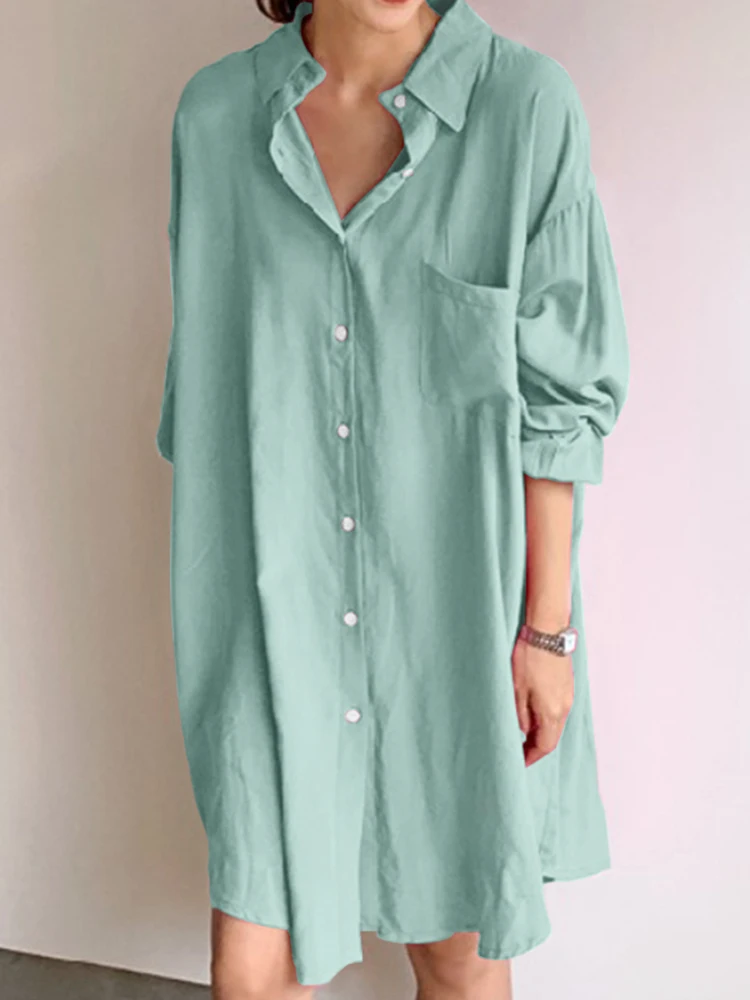 Женское Однотонное Платье-рубашка Zanzea Летнее Платье Миди В Корейском Стиле С