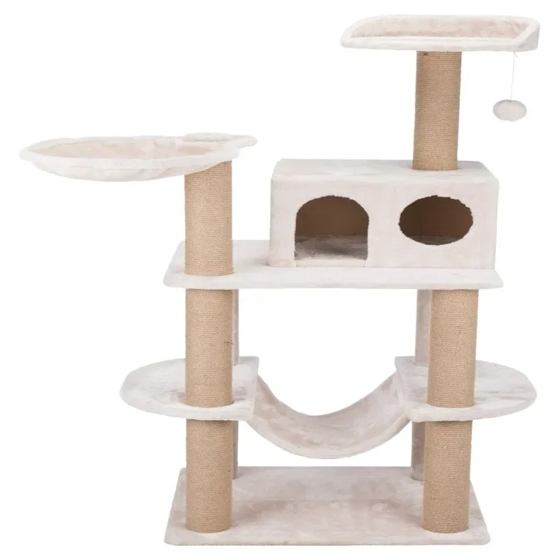 

Refined Federico Cat Tower with Scratching Posts, Platform, Condo, Hammock, and Dangling Pom-Pom Toy - Perfect for Cat Owners!