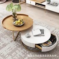 nordic solid wood luxury coffee table simple living room furniture wrought iron round table small coffee table with drawer table