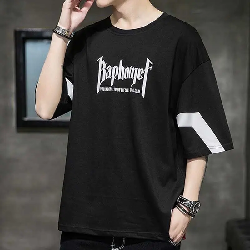 Мужская свободная футболка с круглым вырезом коротким рукавом