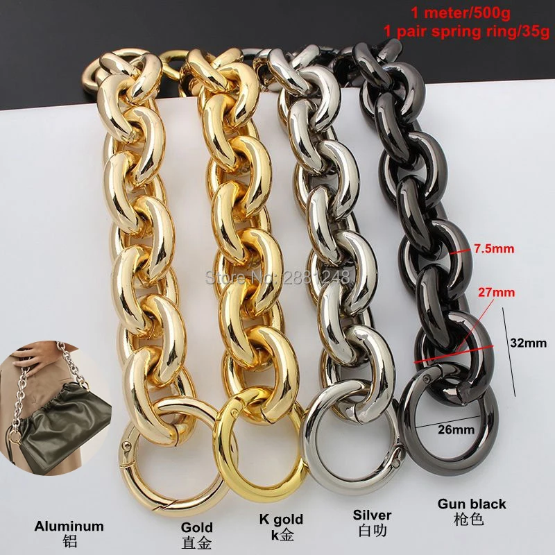 24mm 27mm Keychain Thick Round Aluminum Metal Chain+Spring Ring Light Weight Straps Bags Handbag Handles Easy Match Accessories