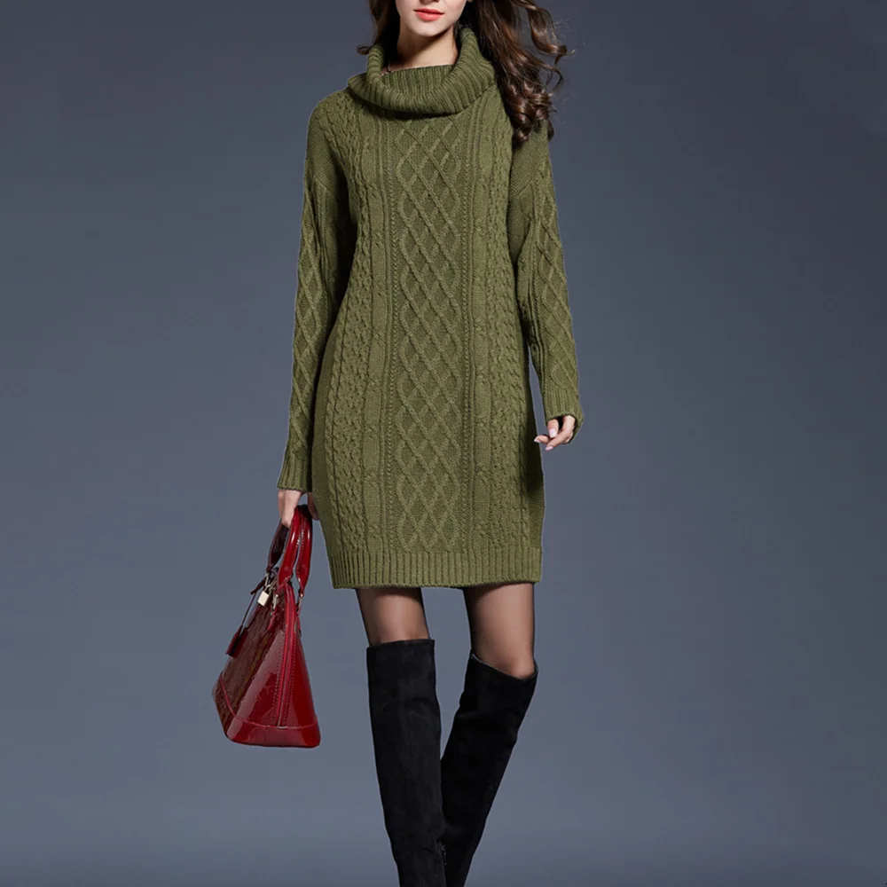 

Вязаное платье с высоким воротником, зимнее короткое платье-свитер для женщин, модное сексуальное Клубное платье с длинным рукавом, новое ж...