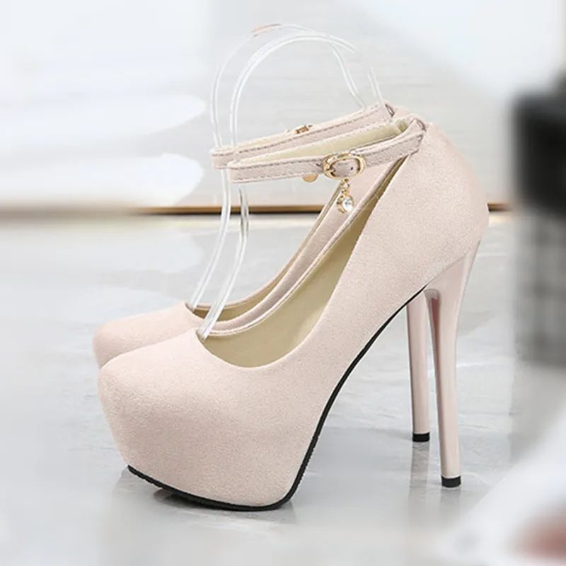 Fashion Pumps for Women Party Shoes 10cm Thin High Heels Flock Thick Platform Non-Slip Womans Office Shoes Female Heeled Shoes