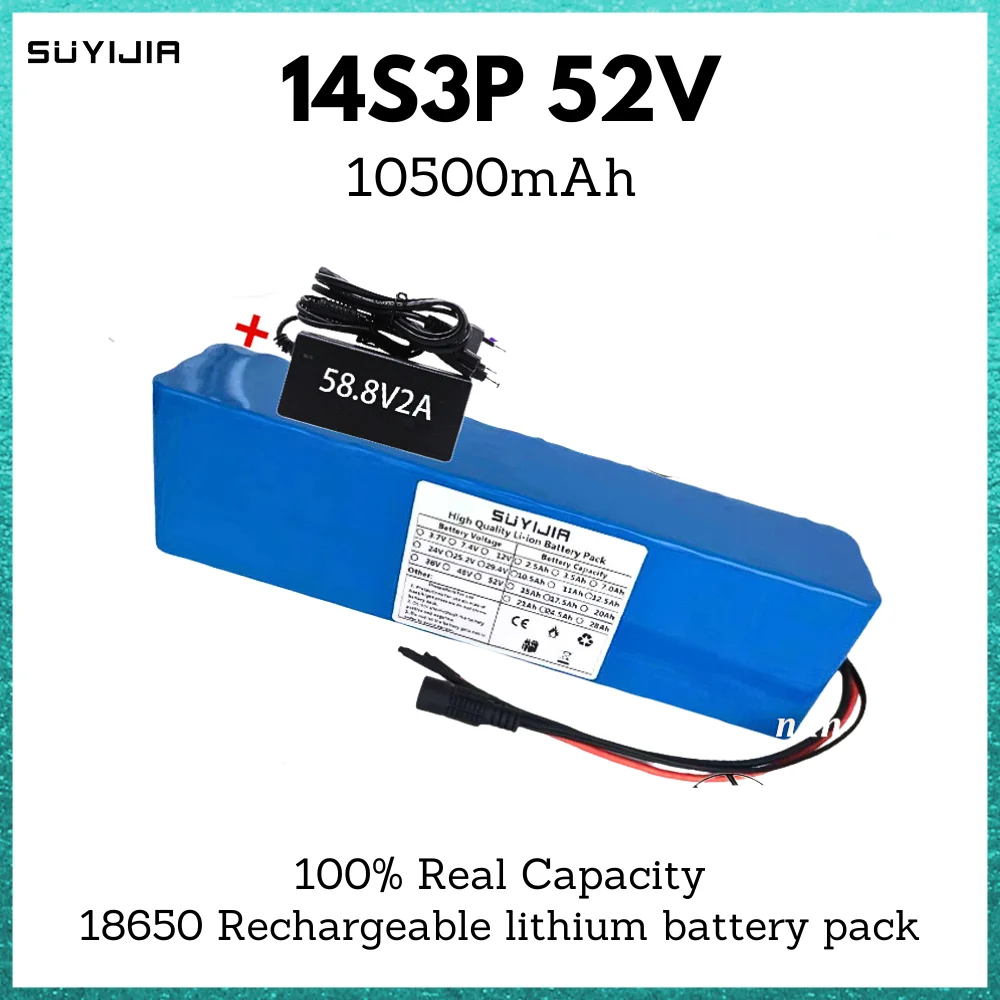 

14S3P 18650 52V 10500mah Lithium Batteries Pack Built-in Smart BMS for E-Bike Unicycle Scooter Wheel Chair with 58.8V 2A Charger