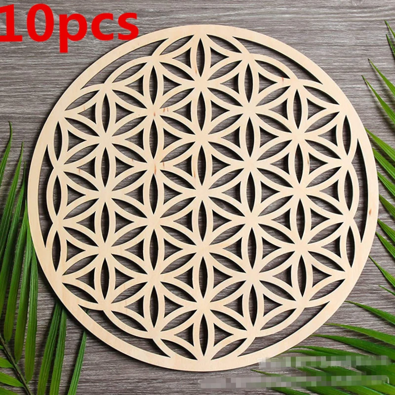10 шт./лот цветок жизни натуральный символ дерево круглые края резные подставки