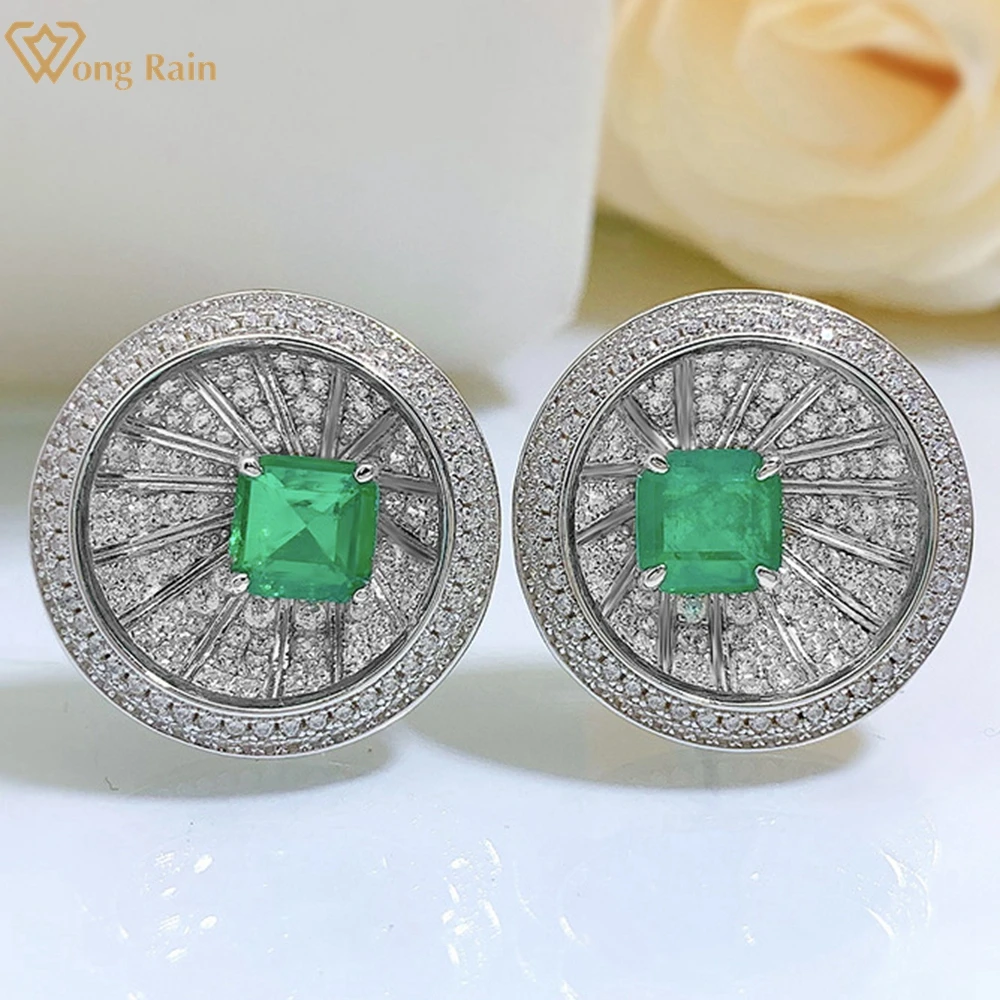 

Wong Rain Vintage 100% 925 Sterling Silver Emerald Created Moissanite Gemstone Women Ear Studs Earrings Fine Jewelry Wholesale