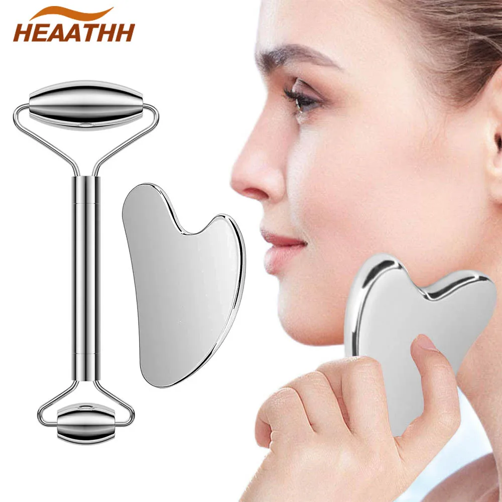 

Facial Stainless Steel Scraper Massage Gua Sha Tool Face Lift Anti-Aging Skin Tightening Cooling Metal Contour Reduce Puffiness