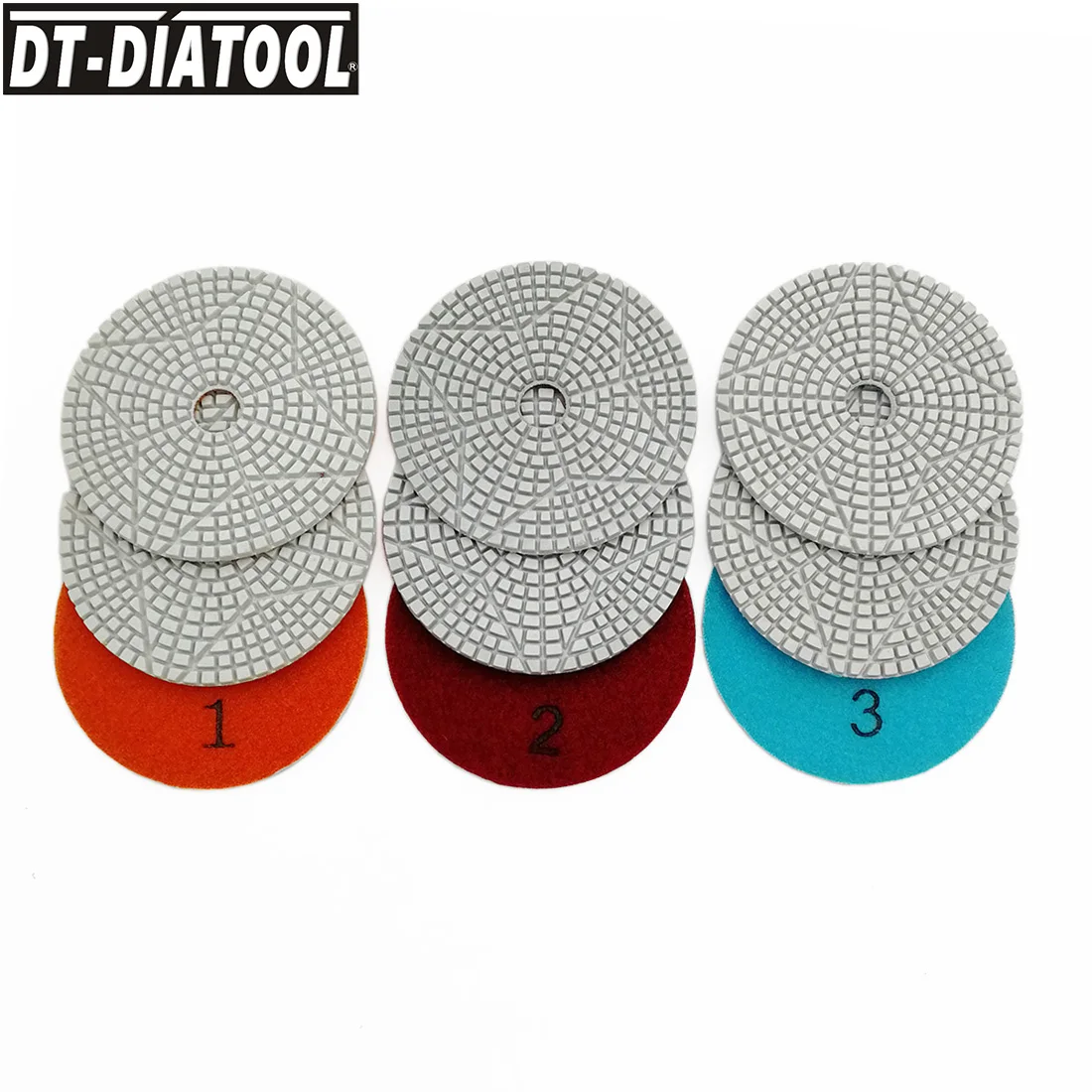 

DT-DIATOOL 3sets Diameter 100mm/4" 3 Steps Wet Diamond Polishing Pads For Granite Marble Artificial Stone Sanding Discs Wet Use