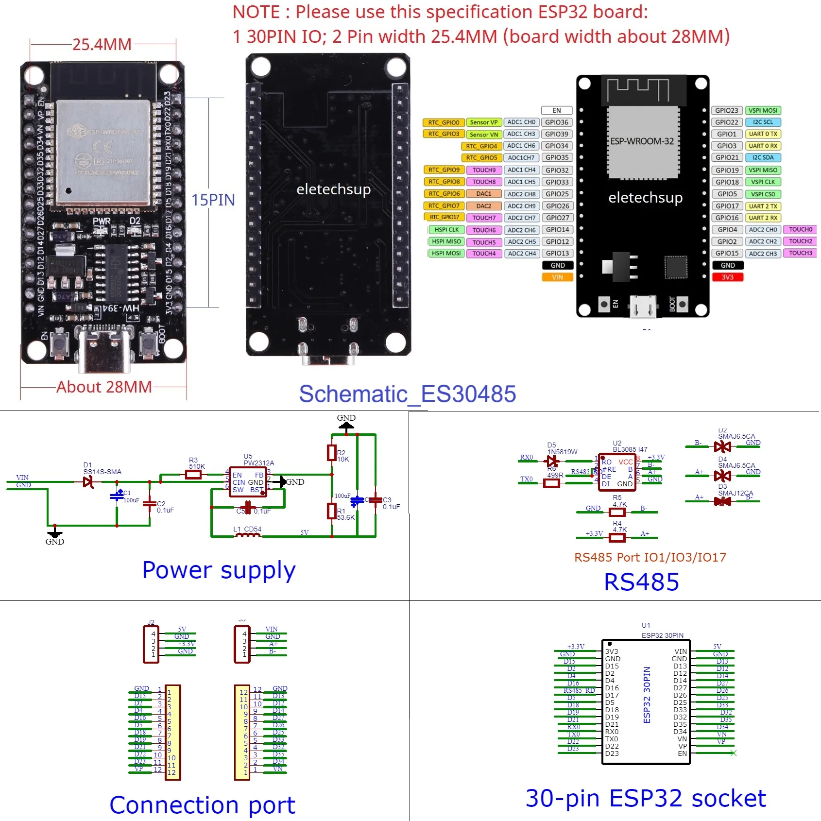 Вход питания постоянного тока 7-30 В, выход 5 В, 3,3 В для WIFI BT IOT MQTT HTTP, умный дом, DIY RS485 ESP32, плата расширения для монтажа на DIN-рейку (art.: 3920cedd98220) - 3920cedd98220