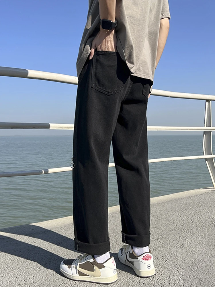 Men's Straight Jeans Man Loose Denim Trousers Streetwear Male High Street Hip Hop Patchwork Jeans Men Clothing JEANS