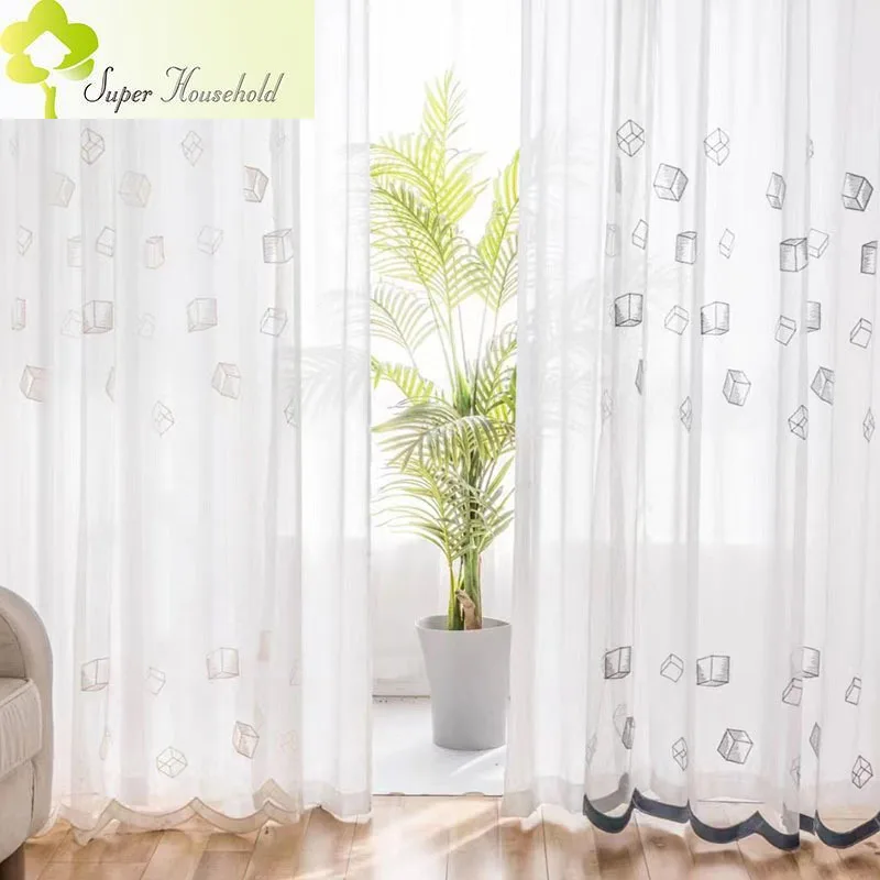 

Современные прозрачные Занавески в скандинавском стиле с геометрической вышивкой кубической формы для гостиной, спальни, Тюлевая драпиров...