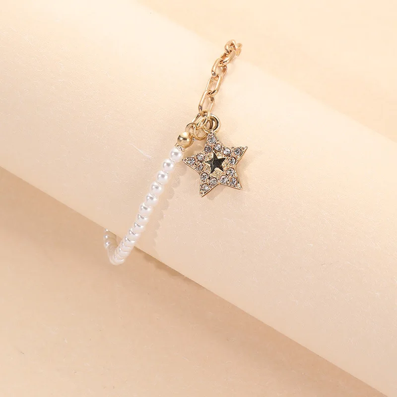 

New 2023 Luxury Fashion Inlaid Double Pearl Zircon Five Pointed Star Chain Bracelet Wholesale Jewelry Gift