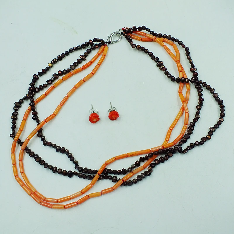 Абсолютно красиво. Ожерелье и серьги из натурального коралла/3 мм в стиле барокко