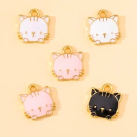 wholesale 20pcs 1315mm cute cat head enamel charms gold color alloy pendant for jewelry making diy earring necklace accessories