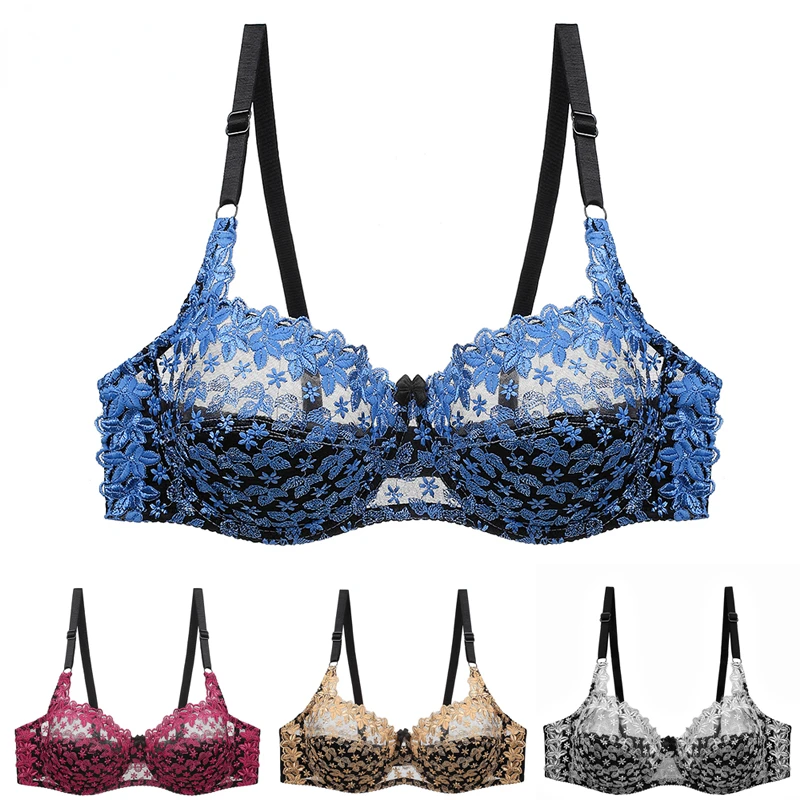 

Женский кружевной бюстгальтер с чашками пуш-ап и вышивкой