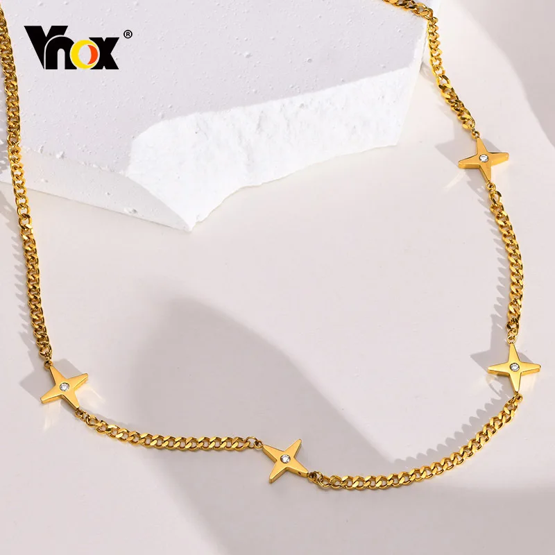 

Vnox Cross Charm Necklaces for Women, Gold Color Star with AAA CZ Stone Neck Collar, Stainless Steel Aesthetic Simple Choker