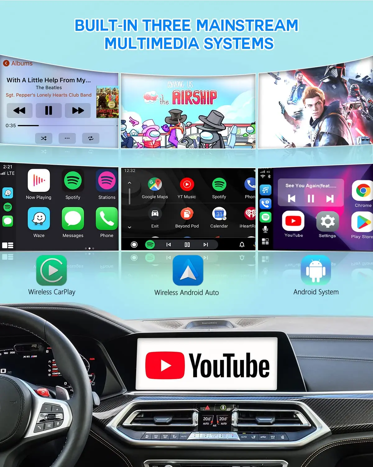Фото Беспроводной Android, авто Android, CarPlay ai box 4 + 64 ГБ с 4G,Youtube,Android Box, мультимедийный плеер, добавление в интеллектуальную автомобильную систему №3