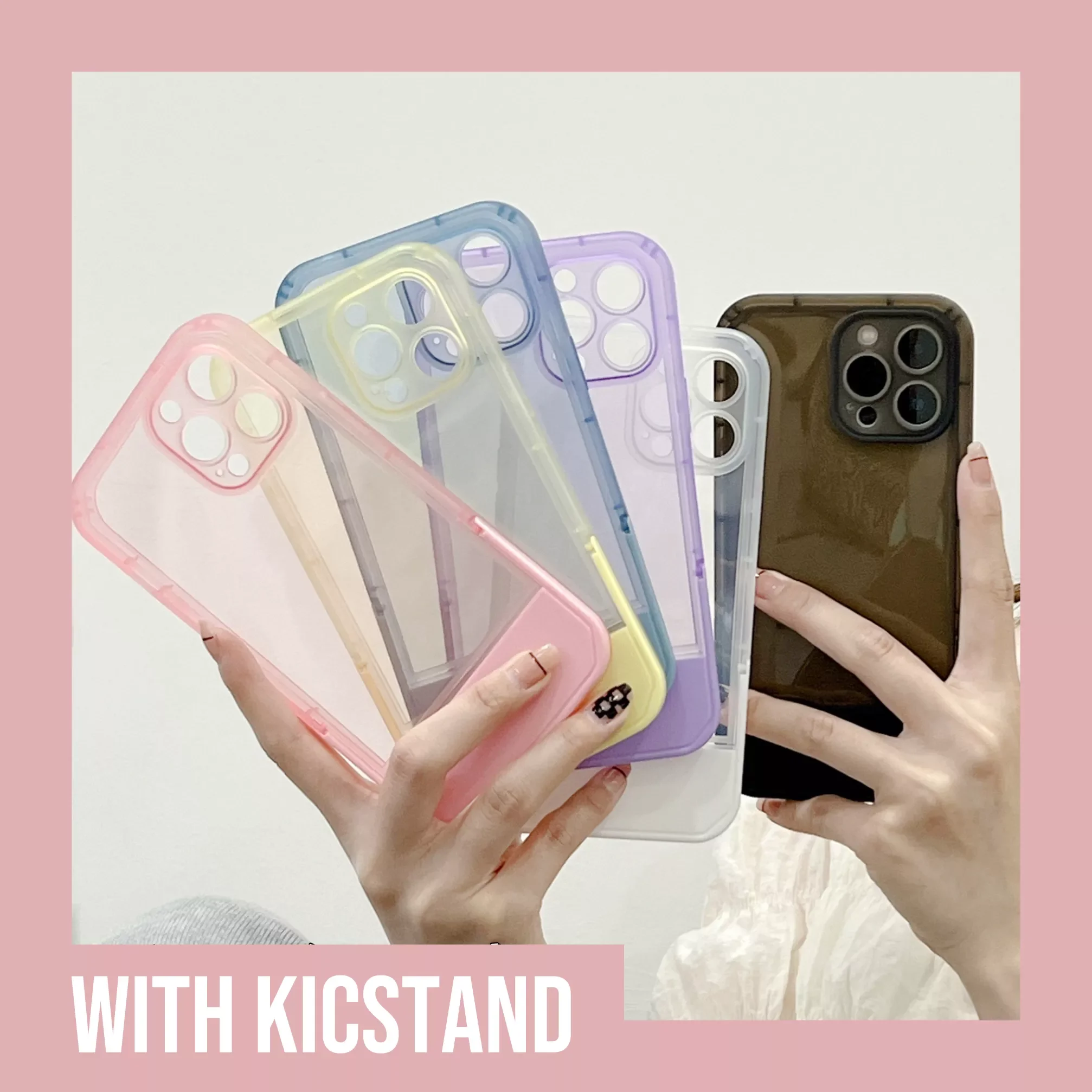 

Free Shipping Candy Soft Silicone Case for iPhone 13 12 11 Pro Max X XR XS 7 8 Plus Shockproof Kickstand Stand Holder Cover Fund