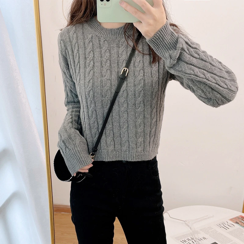 

Осень-зима 2022, новый женский свитер, серый Французский Ретро пуловер в рубчик