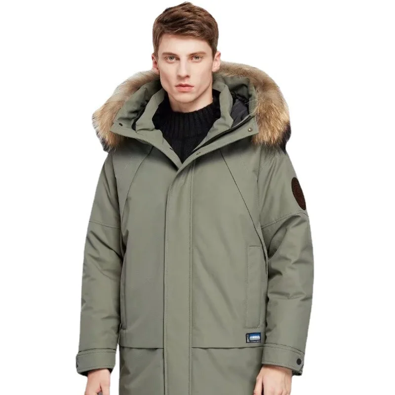 Winter 2020 new warm cotton-padded jacket fur collar  thick  jacket for men medium long  loose hooded coat