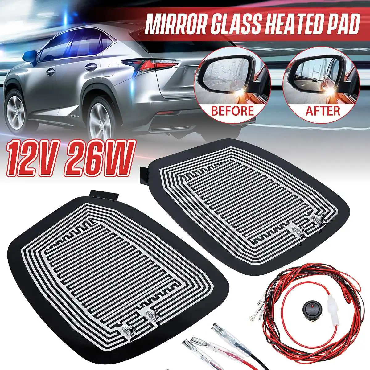 

Universal Fast DC 12V Electric Rearview Car Mirror Glass Heated Heating Pad Mat Defoggers Quick Warm Heated Frost Ice Remove