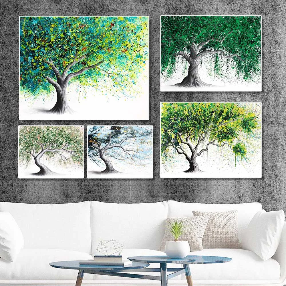 Fashion graffiti art aestheticism green tree canvas painting splash ink Wall Art Poster living room home decoration mural |