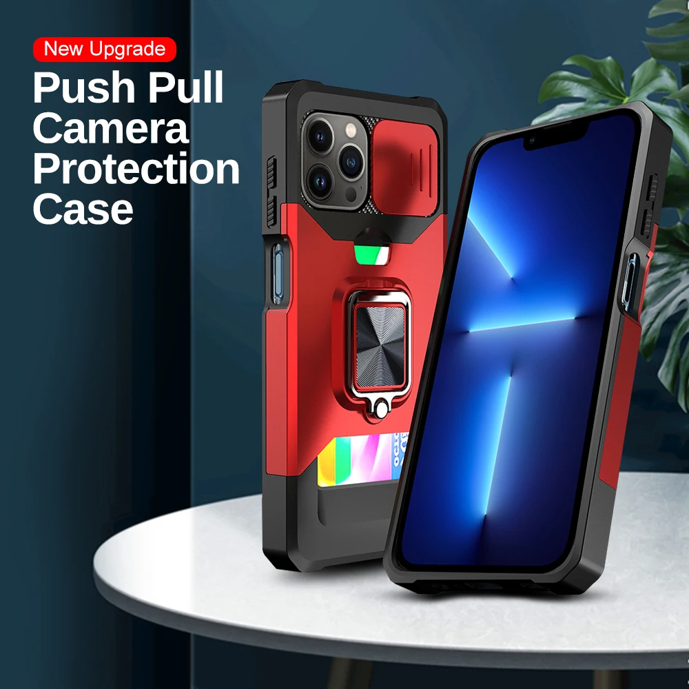 

QWFor iPhonen 11 12 Mini 6 7 8 Plus X XR XS Max SE 2020 Case Magnetic Ring with Card Slot Phone Case for iPhone 13 Pro Max Cover