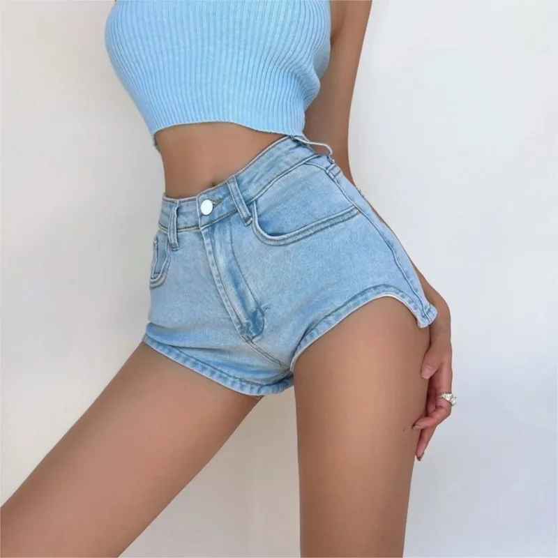 

2023 High Waist Slim Fit Denim Super Shorts Hip Wrap Hot Pants Women's Solid Zipper Washed Y2K Jeans High Street Sexy Trousers