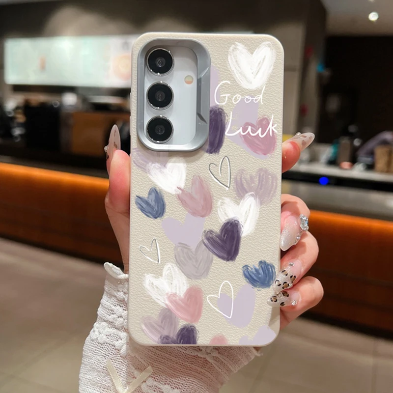 Чехол Candy Love Heart для Samsung Galaxy A55 A54 5G A35 A25 A15 A16 A52 A53 A14 A34 S20 S21 FE S22 S23 S24 Ultra Leather Texture