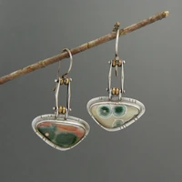 vintage asymmetrical triangle punk mechanical beads earrings paste pattern ladies hook drop earrings jewelry