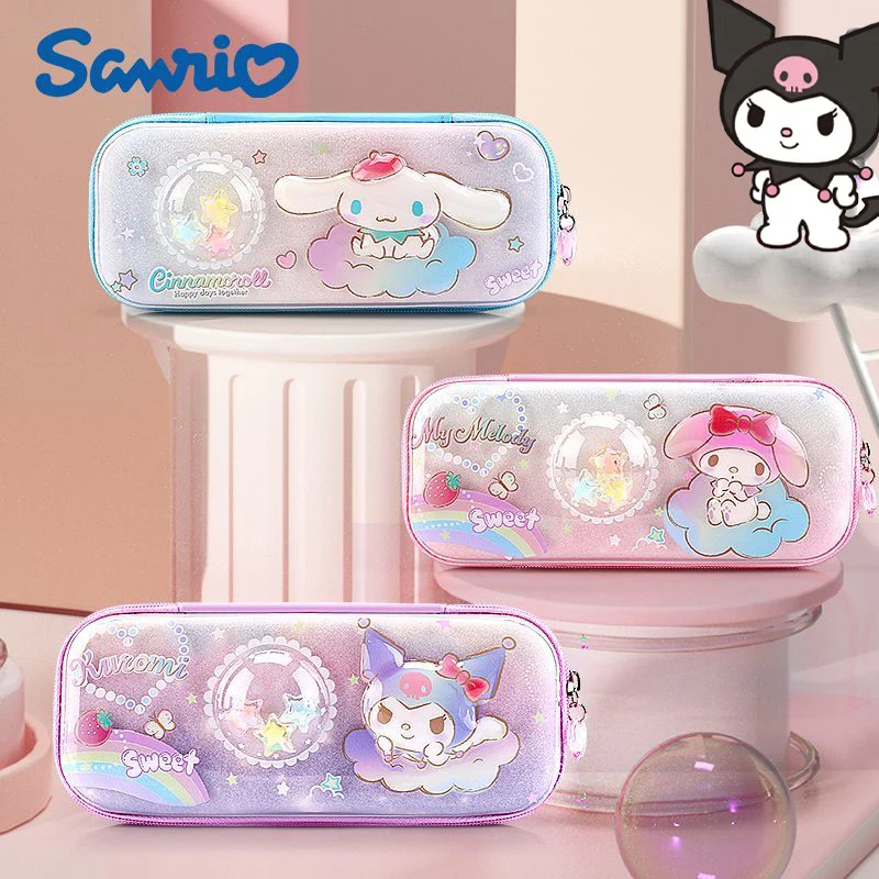 

Kawaii Sanrio, Hello Kitty Cinnamoroll Kuromi My Melody мультяшный чехол для ручек стереоскопические канцелярские принадлежности чехол девушки карандаш с сердцем