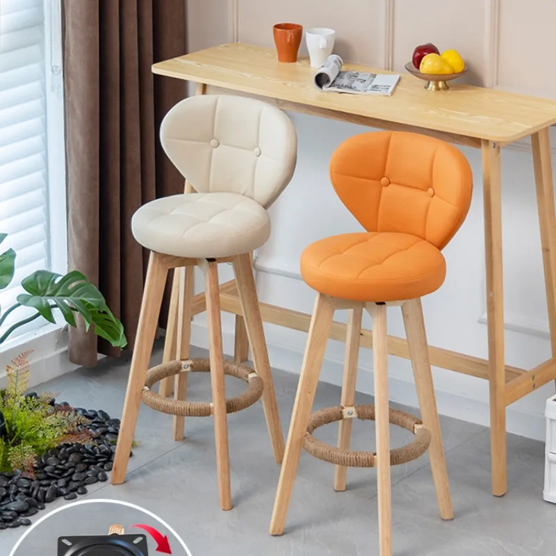 

Wooden High Bar Chairs Accent Modern Barber Counter Metal Bar Chairs Nordic Office Taburete Silla Furniture YN50BC