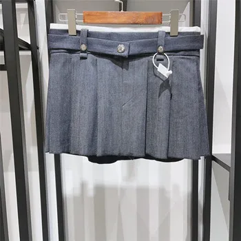 

Женская плиссированная мини-юбка, однотонная Повседневная трапециевидная юбка на молнии с завышенной талией и поясом, на лето