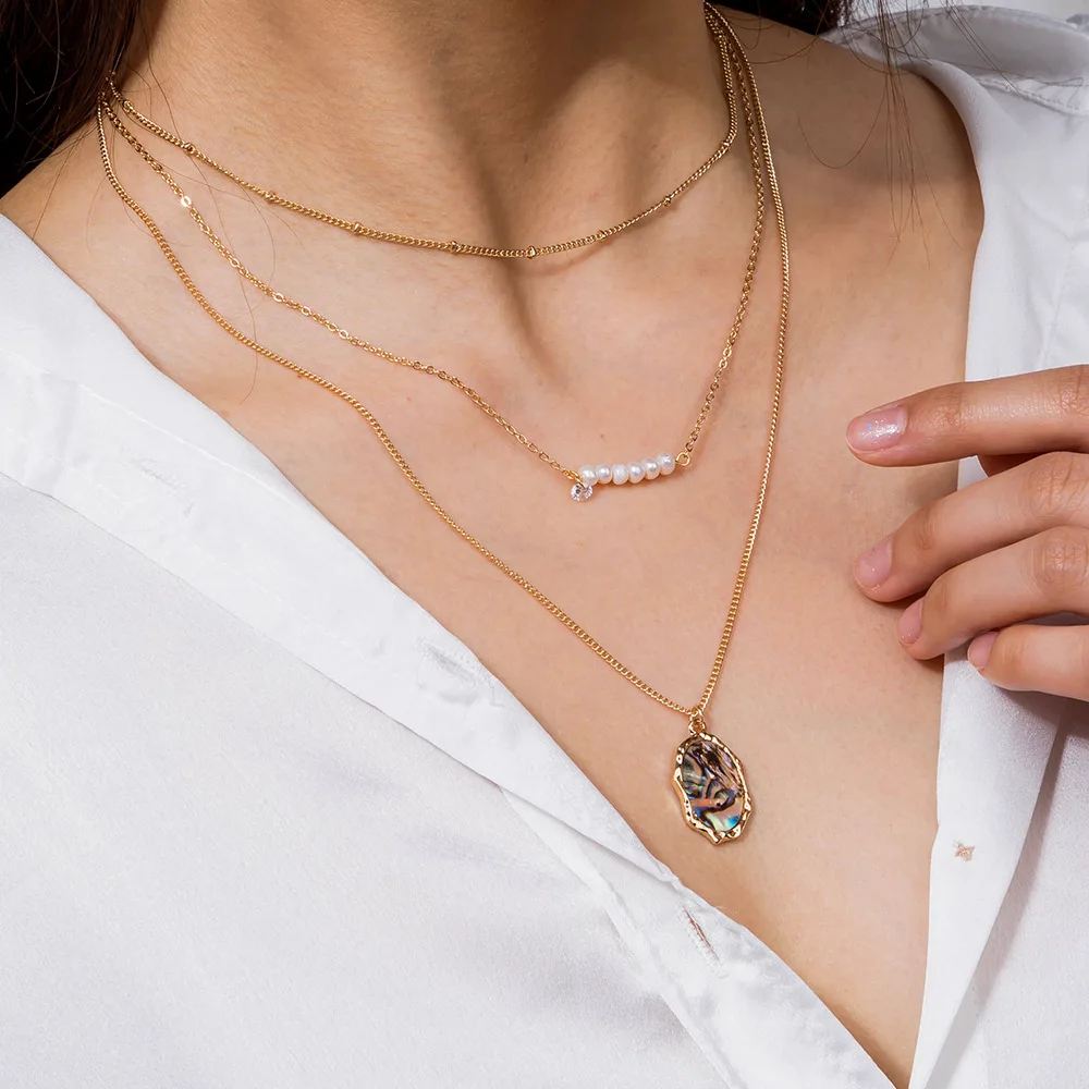 

Модное простое ожерелье INS, Круглый Кулон, многослойное ожерелье, жемчужное ожерелье