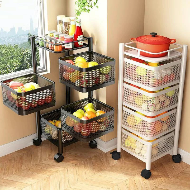 

4/5 Tier Rotating Shelving Free Installation Floor Multi-Layer Vegetable Rack Household Multifunctional Put Fruit Snacks Shelf