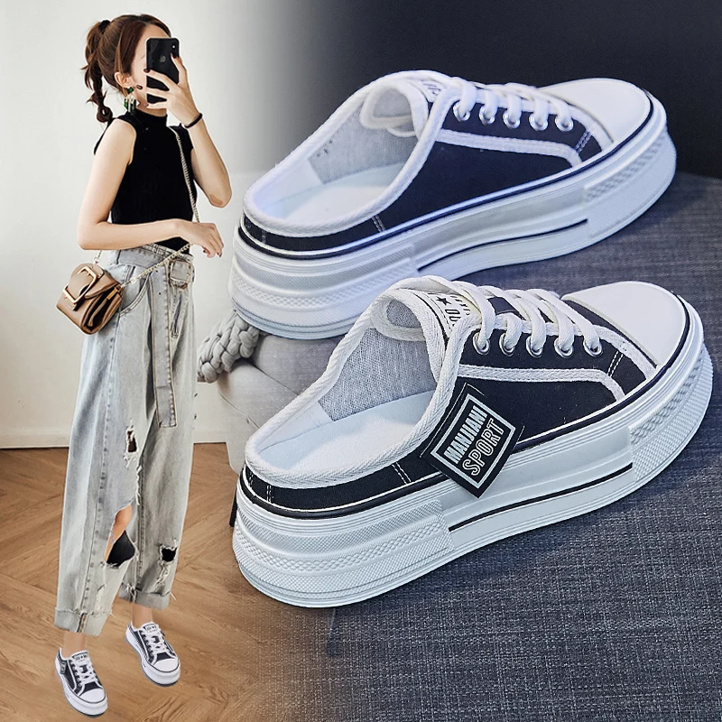 

2023 модная женская уличная износостойкая легкая холщовая удобная обувь с полуприцепом