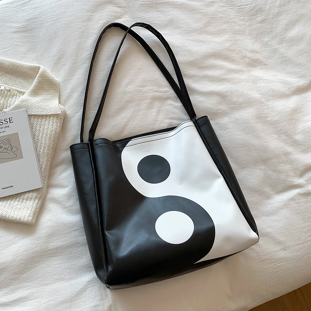 

Женская сумка на плечо с принтом тай-чи, повседневные винтажные кожаные сумки для покупок, женские сумки для девочек, модная женская сумка