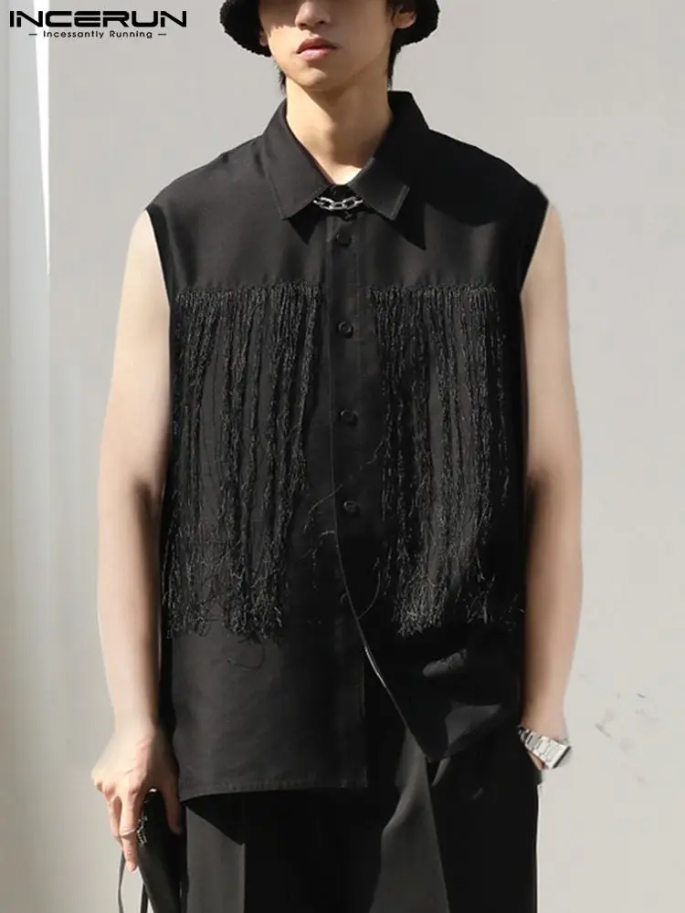 

Handsome Well Fitting Men's Button Up Tassel Shirts Stylish Hot Sale Male Solid Color Lapel Loose Blouse S-5XL INCERUN Tops 2022
