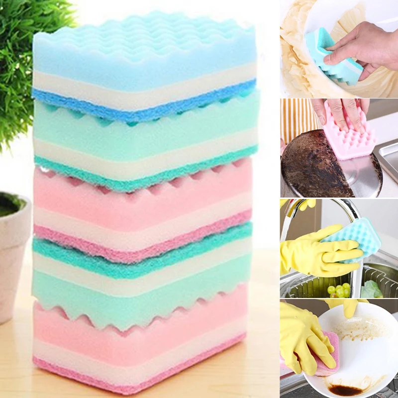 

1pc/5pcs Cleaning Brushes Soft Dish Bowl Pot Pan Cleaning Sponges Scouring Pads Cooking Cleaning Tool Kitchen Accessories